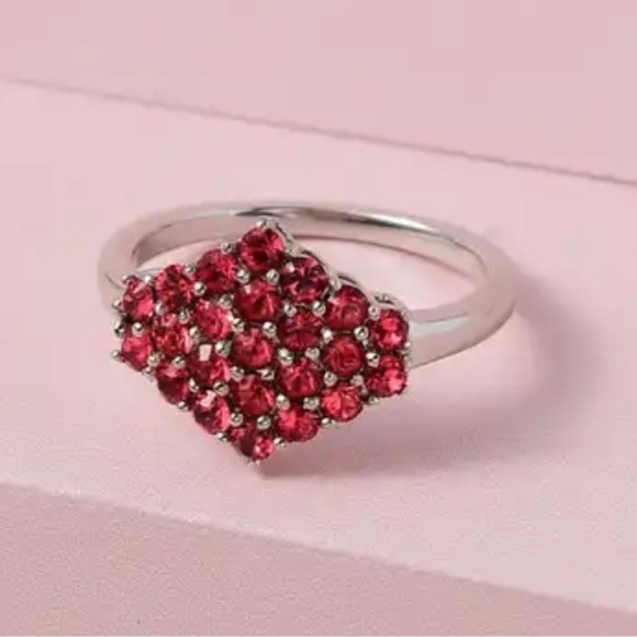 Indian Pink Crystal Cluster Platinum Bond Ring - Picture 1 of 8